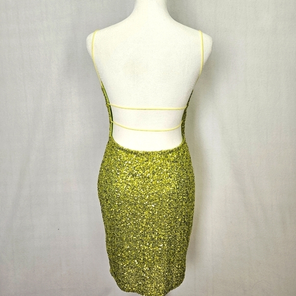Boutique Women's Chartreuse Green Sequinef Mini Slip Dress Size L - Picture 3 of 8